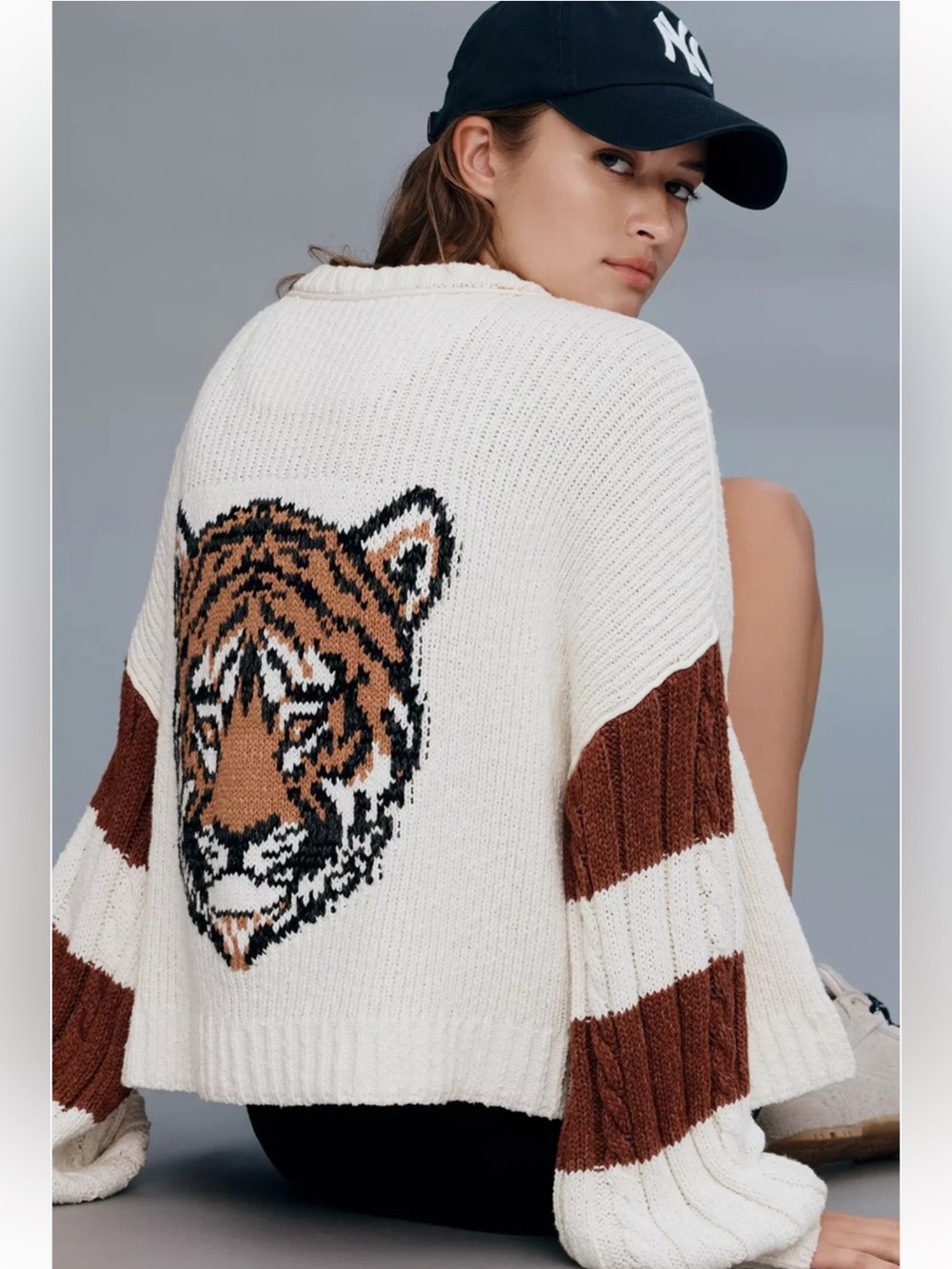 Anthropologie Pilcro Tiger Cable-Knit Icon Zip-Up Cardigan Sweater
